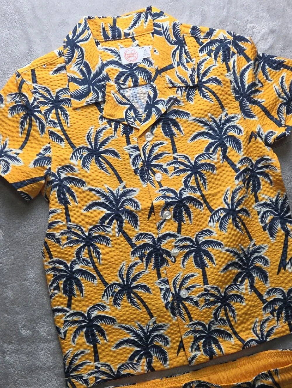 wonder nation Yellow and Navy Tropical Palm Shirt Set